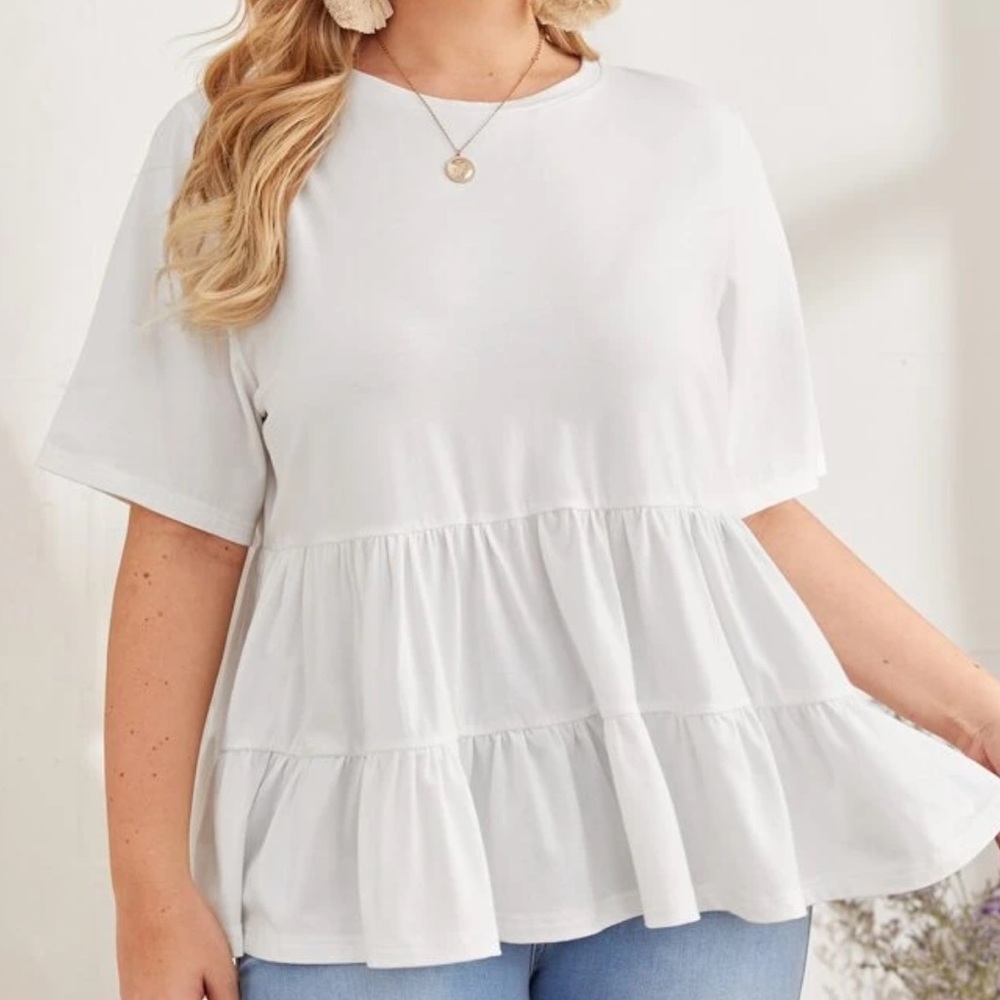 Plus Ruffle Hem Solid Tee